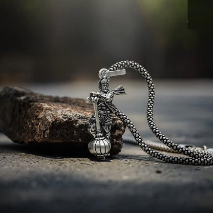🔱 DivineGuard – Hanuman ji Silver Pendant Chain for Men