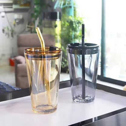 Stylish Glass Tumbler with Lid & Straw | Sleek, Durable, On-the-Go!