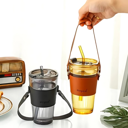 Stylish Glass Tumbler with Lid & Straw | Sleek, Durable, On-the-Go!