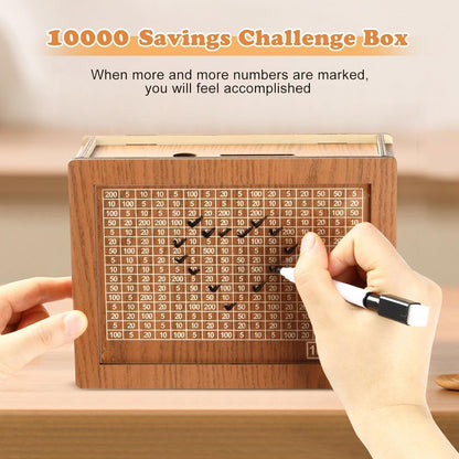 SaveBox – Wooden Savings Challenge Piggy Bank