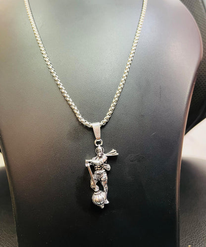 🔱 DivineGuard – Hanuman ji Silver Pendant Chain for Men